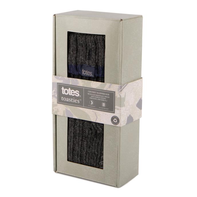 totes toasties® Mens Recycled Chunky Slipper Sock Grey Extra Image 1